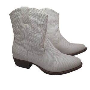 Coconuts by Matisse Womens White Snakeskin Embossed Western Ankle Boots 9M